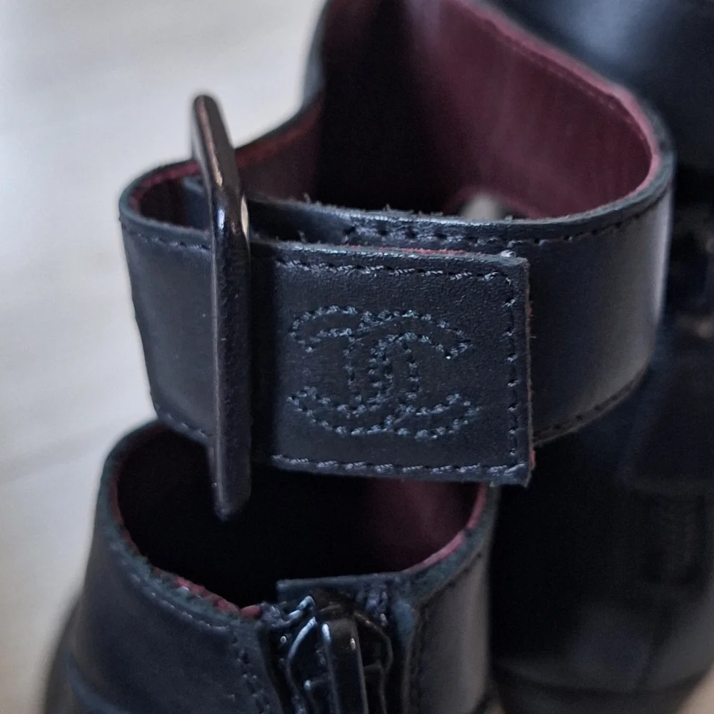 Chanel Boots Size 37 Coco Mark CC Logo Short Strap High Heel Bicolor